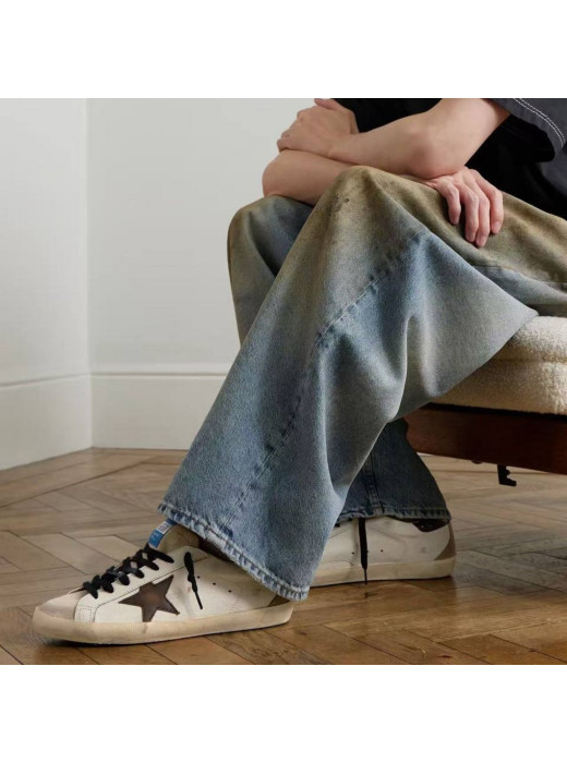 Men's Super-Star Sneakers in Leather With Brown Python-Print Heel Tab