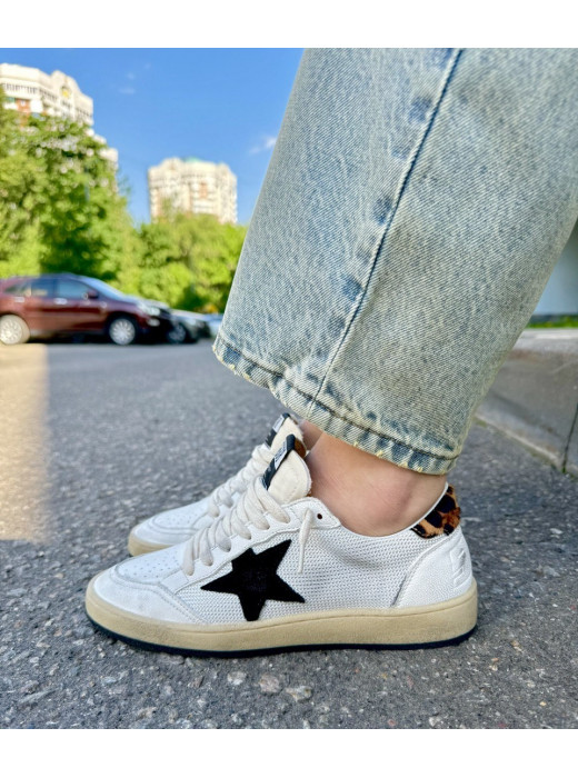Ball Star Beige canvas and leo heel