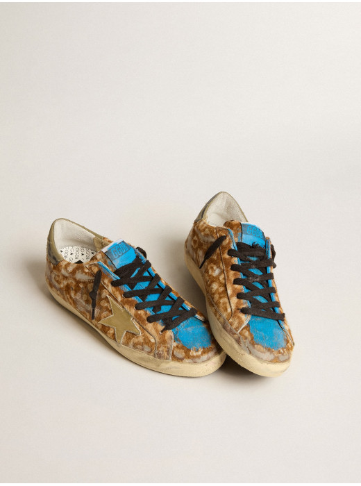 Men’s Super-Star LAB in leopard pony skin with gold star and gray heel tab