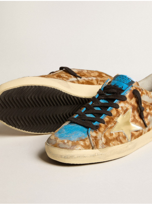 Men’s Super-Star LAB in leopard pony skin with gold star and gray heel tab