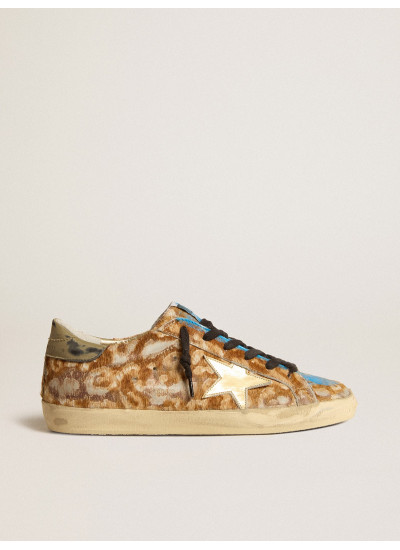 Men’s Super-Star LAB in leopard pony skin with gold star and gray heel tab