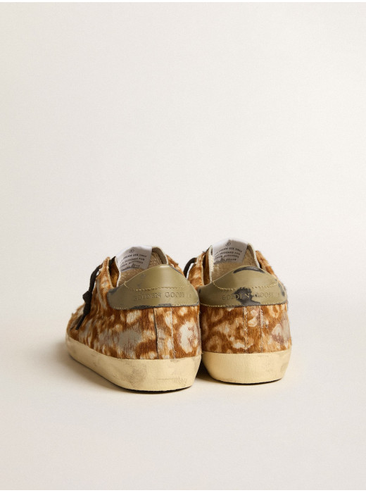 Men’s Super-Star LAB in leopard pony skin with gold star and gray heel tab