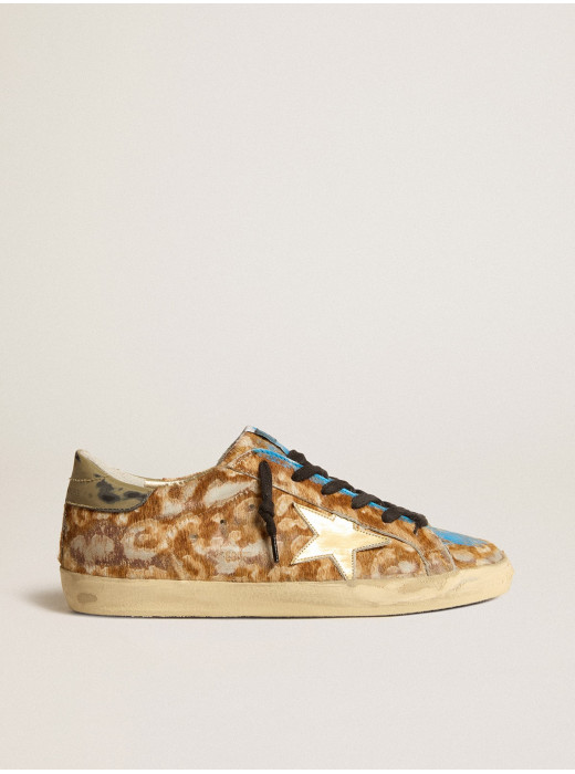 Men’s Super-Star LAB in leopard pony skin with gold star and gray heel tab