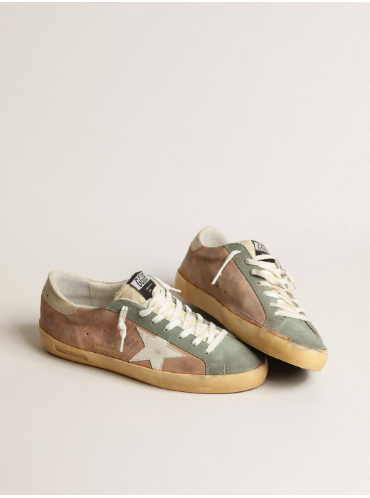 Super-Star in brown and green suede with white nappa leather star