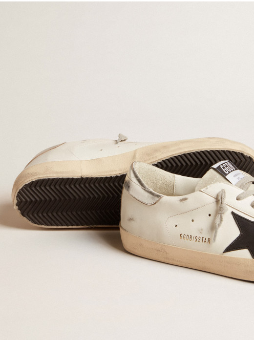 Men's Super-Star in white leather with black nubuck star and silver metallic leather heel tab