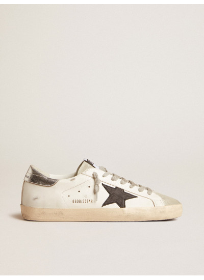 Men's Super-Star in white leather with black nubuck star and silver metallic leather heel tab