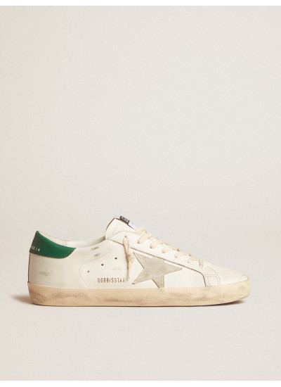 Super-Star in white leather with ice-gray suede star and green leather heel tab