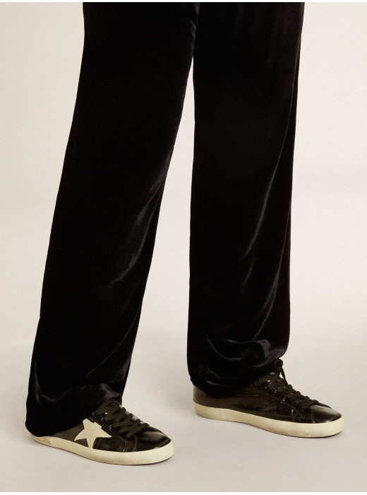 Men's Super-Star LTD in black patent leather with suede star and heel tab