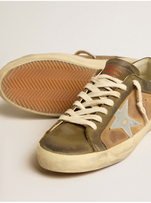 Super-Star LTD in green leather and tobacco-colored suede with silver star