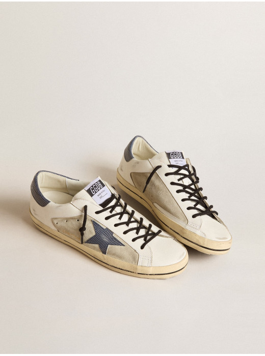 Men's Super-Star in leather and suede with blue lizard-print leather star