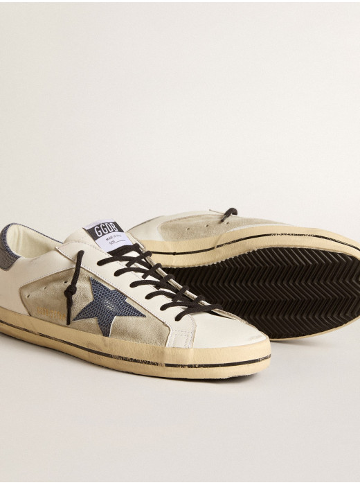 Men's Super-Star in leather and suede with blue lizard-print leather star