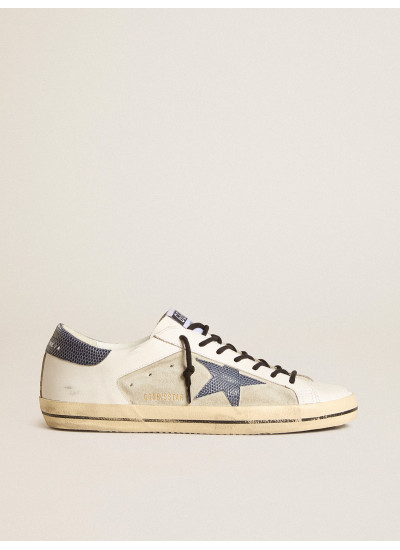 Men's Super-Star in leather and suede with blue lizard-print leather star