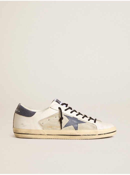 Men's Super-Star in leather and suede with blue lizard-print leather star