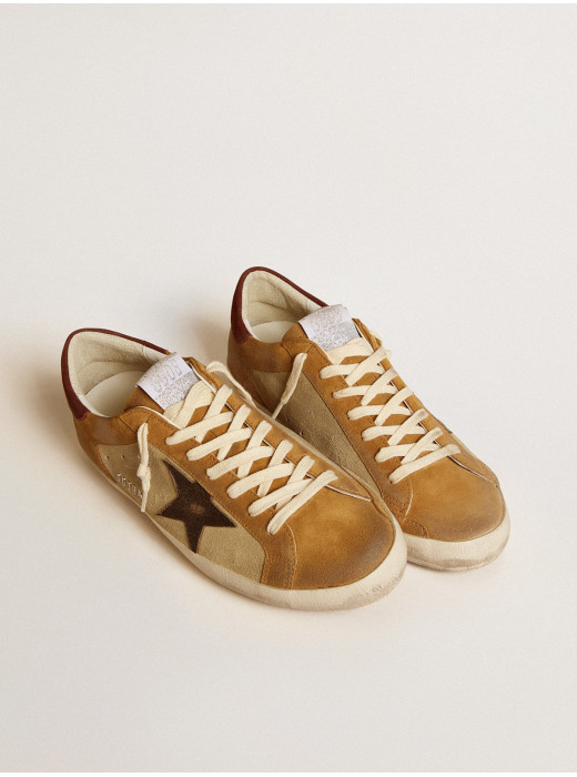 Men’s Super-Star in beige and caramel suede with black crackle leather star