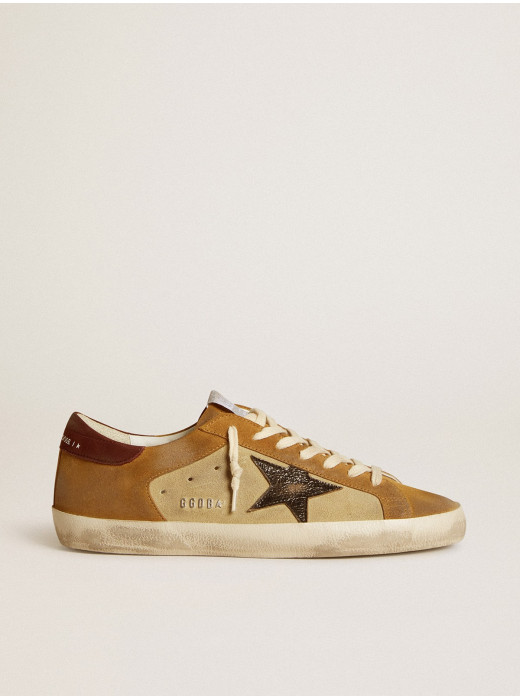 Men’s Super-Star in beige and caramel suede with black crackle leather star