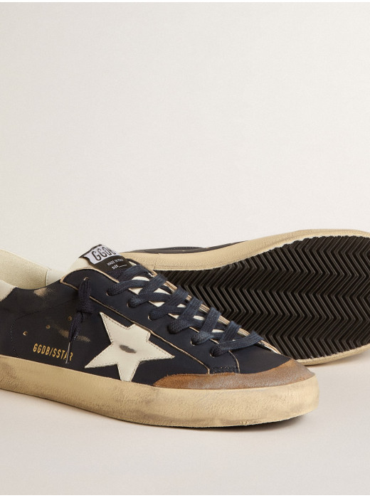 Men's Super-Star in blue nappa leather with white leather star and heel tab