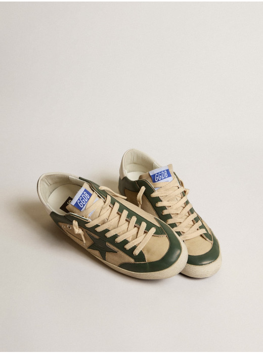 Men's Super-Star LTD in cream mesh and green nappa with nappa star