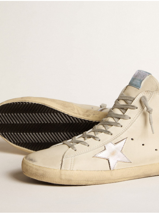 Men's Francy Penstar in white leather with silver metallic leather star