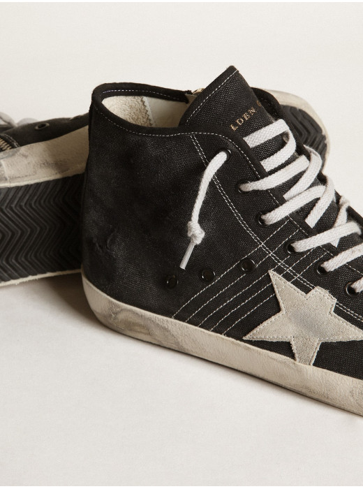 Francy Penstar in black canvas with white suede star and black suede heel tab