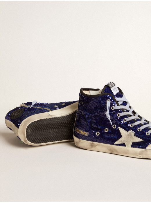 Men's Francy Penstar in blue sequins with ice-gray suede star