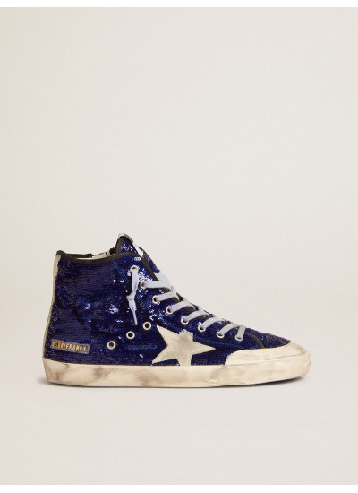 Men's Francy Penstar in blue sequins with ice-gray suede star