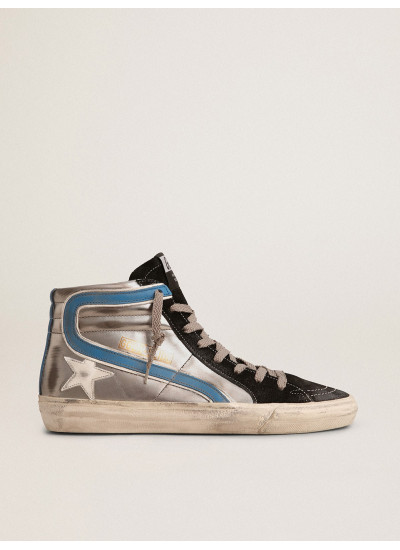 Slide in silver metallic leather with white leather star