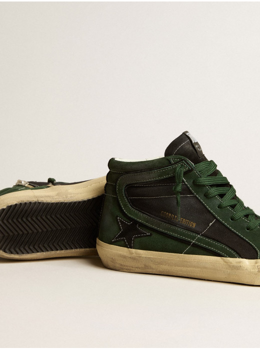 Slide LTD in green suede and black canvas with suede star and flash