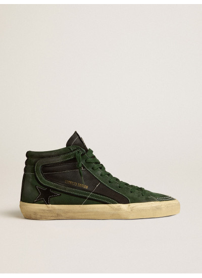 Slide LTD in green suede and black canvas with suede star and flash