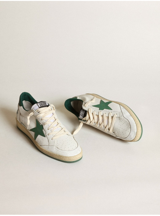 Men's Ball Star in white nappa leather with green leather star and heel tab