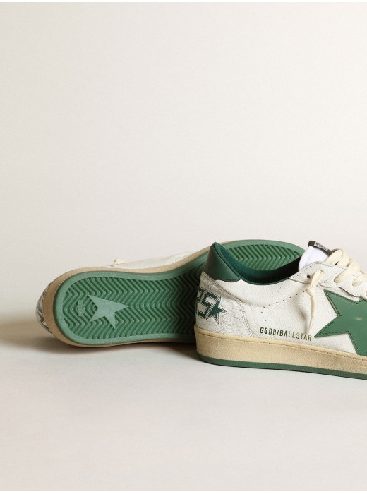 Men's Ball Star in white nappa leather with green leather star and heel tab