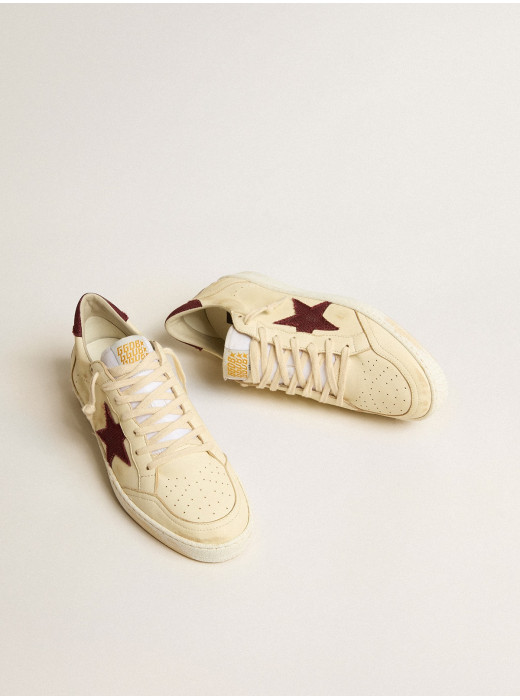 Men's Ball Star in beige nappa with burgundy mesh star and heel tab