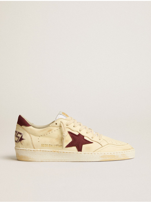 Men's Ball Star in beige nappa with burgundy mesh star and heel tab