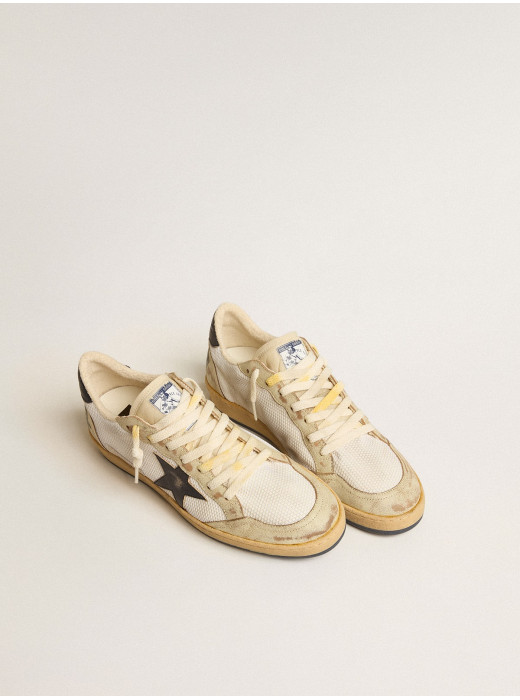 Ball Star in white mesh with vintage blue leather star and heel tab