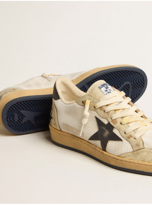 Ball Star in white mesh with vintage blue leather star and heel tab