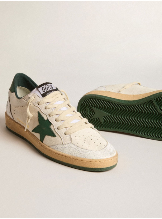 Men's Ball Star Wishes in white nappa leather with green leather star and heel tab