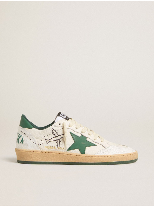 Men's Ball Star Wishes in white nappa leather with green leather star and heel tab