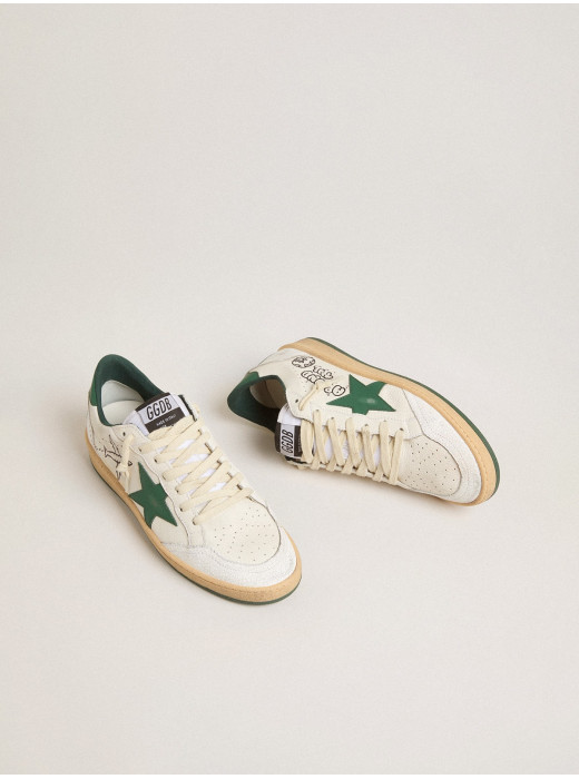 Men's Ball Star Wishes in white nappa leather with green leather star and heel tab