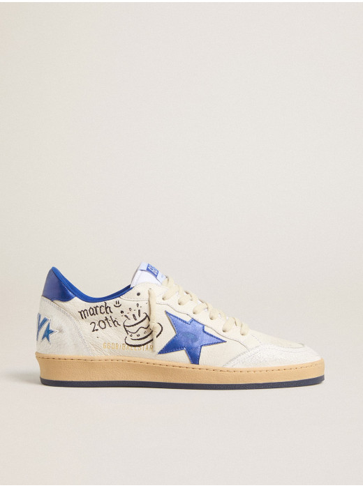 Men's Ball Star Wishes in white nappa leather with a bright blue star and heel tab