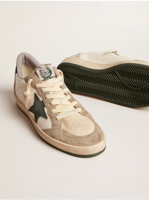 Men's Ball Star LTD in nappa with green star and dove-gray suede inserts