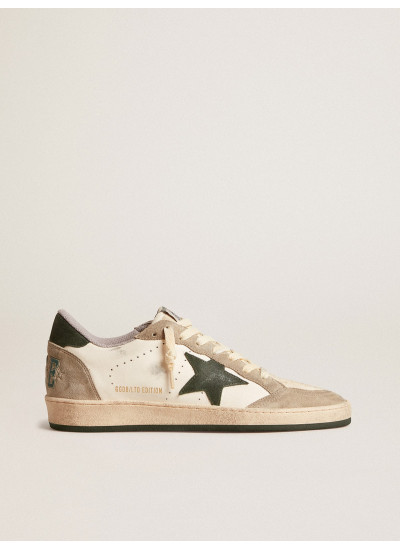 Men's Ball Star LTD in nappa with green star and dove-gray suede inserts