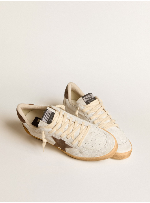 Men's Ball Star in white nubuck leather with brown suede star and heel tab