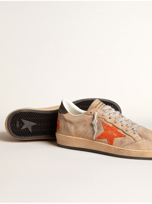 Ball Star in beige nubuck with croc-print leather star and nubuck heel tab