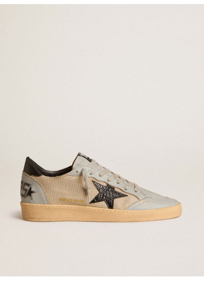 Men's Ball Star LTD in beige mesh with croc-print leather star and nappa inserts