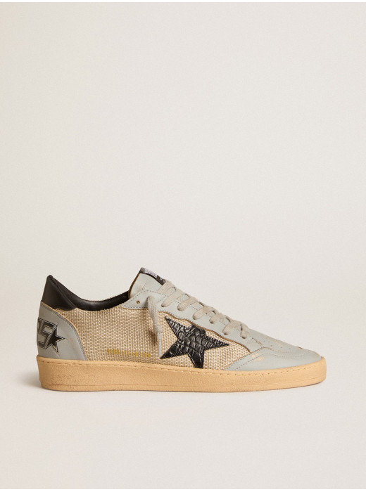 Men's Ball Star LTD in beige mesh with croc-print leather star and nappa inserts