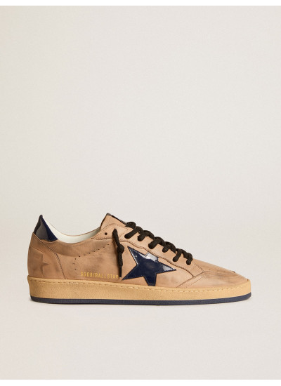 Ball Star in beige leather with blue patent leather star and heel tab