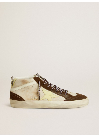 Men's Mid Star in beige glitter with yellow suede star and cotton flash