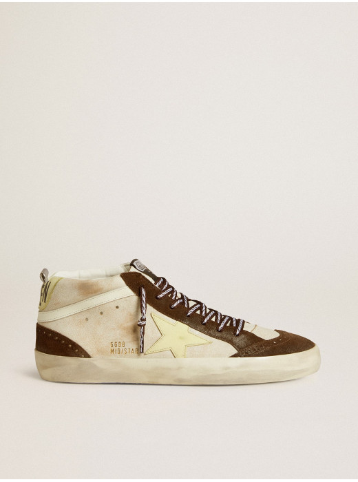 Men's Mid Star in beige glitter with yellow suede star and cotton flash