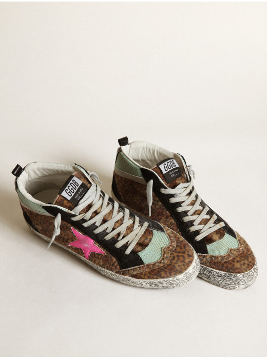 Mid Star in leopard-print pony skin with fuchsia leather star