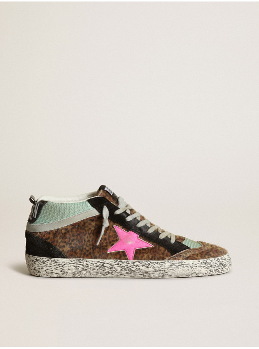 Mid Star in leopard-print pony skin with fuchsia leather star