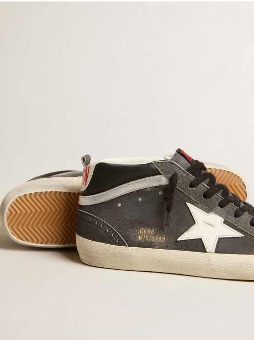 Mid Star in black suede with white leather star and silver flash